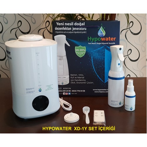 Hypowater XD-1Y Hava Dezenfeksiyon ve Taşınabilir Elektrolize Dezenfekte Edici Hijyen Su (Hipokloröz asit içerikli) Üretim Cihazı (4lt -3 farklı elektroliz ve buhar hızı kademeli)